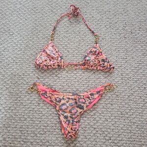 Leopard Print Bikini with Gold Accents